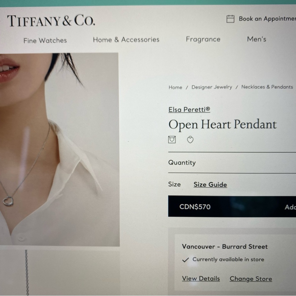 Tiffany & co. Elsa Peretti Open Heart Pendant